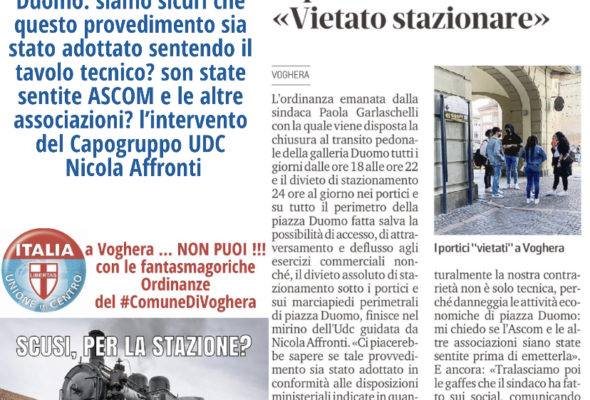 Nicola Affronti (capogruppo UDC) interviene sull’inutile ordinanza emessa dal Sindaco su Piazza Duomo