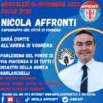 Mercoledì 15 Novembre alle 21:30 Nicola AFFRONTI (UDC) Ospite in diretta a l’ARENA di Voghera