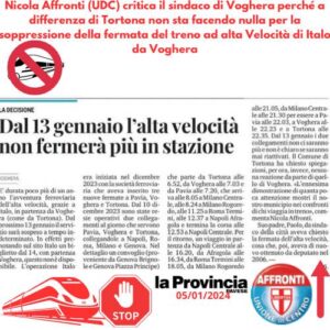 Dal 13 Gennaio Italo non fermerà più a Voghera. Perso il collegamento diretto con Roma e Napoli