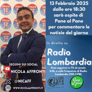 Nicola Affronti (UDC) giovedì 13 febbraio sarà ospite di Radio Lombardia