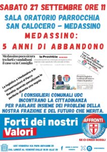 UDC nei quartieri: a Medassino sabato 27 settembre alle 11 un incontro con i cittadini