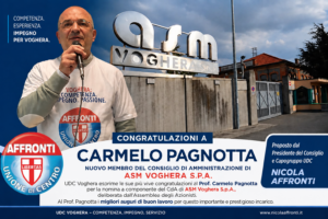 UDC VOGHERA: CONGRATULAZIONI A CARMELO PAGNOTTA, NUOVO MEMBRO DEL CONSIGLIO DI AMMINISTRAZIONE DI ASM VOGHERA S.P.A.